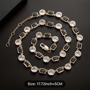 Black & White Square-Circle Vintage Chain Necklace--17.72inch